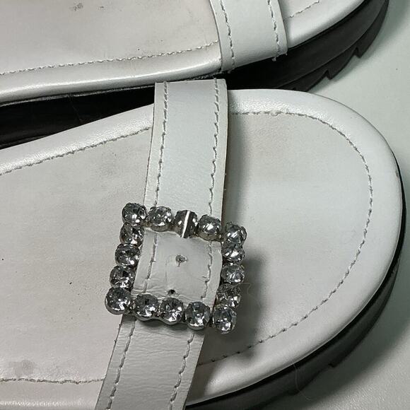 Schutz Ruth Embellished Leather Flatform Slingback Sandals White Crystal 7.5 - Picture 11 of 15